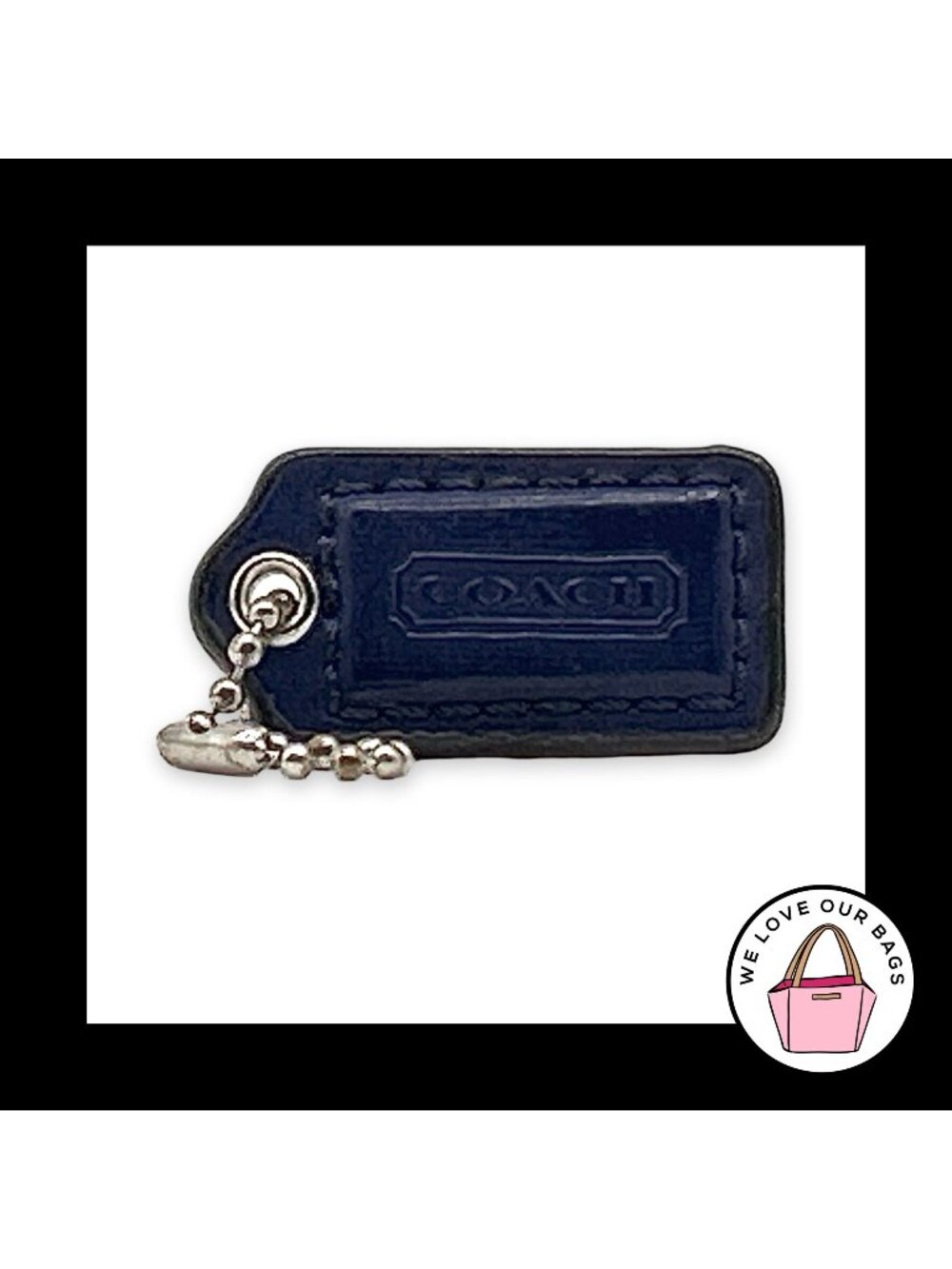COACH HANG TAG 1.5" Blue Patent Leather Bag Charm Keychain Fob Nickel Small